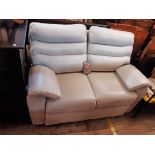 A 4' 11" G-Plan Browning Series two-seater settee upholstered in pale grey leather - complete with