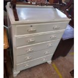 A 30" 20th Century painted wood chest of five long graduated drawers, set on moulded bracket feet