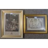 A gilt framed antique French coloured print entitled "La Noce Au Chateau" - sold with a C. Grant "