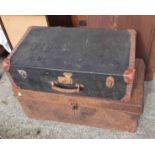 A metal trunk, a fibreboard suitcase, etc.