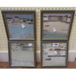 A set of four small framed prints, depicting niave West Country coastal building views