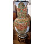 A large modern Oriental floor vase on gilt stand