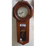 A 20th Century stained wood cased drop-dial wall timepiece with thirty one day movement