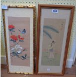 Two Oriental watercolours one depicting a Geisha and the other a butterfly and blossom - signed with