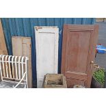 A pair of antique wooden window shutters - sold with six other cupboard doors and a window