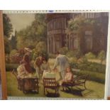 An unframed oil on canvas reproduction of "The Tea Party"