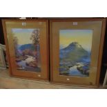 John Baragwanath King: a pair of gilt framed and slipped gouaches one depicting a river landscape,