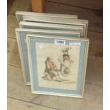 A set of six framed antique cropped coloured book plates, depicting various Swiss figures from