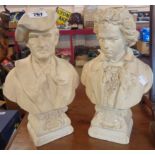 Two plaster busts of composers, Beethoven and Wagner