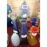 Seven art glass vases including one with silver collar and a jack-in-the-pulpit - various condition