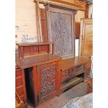 A 7' 6" Arts & Crafts heavy oak sideboard the currently detached raised back section featuring
