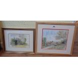 Barry Cleasby: a framed watercolour, depicting a scene with figure, horse and gate - sold with