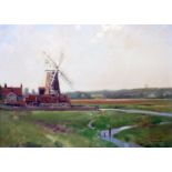 Terence Storey: a painted wood and hessian framed oil on canvas, depicting a Norfolk landscape