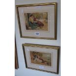 A pair of small gilt framed Victorian watercolours, depicting children resting on a bank and two