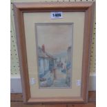 W. Sands: a framed watercolour, depicting a view a street looking down to the harbour at St.