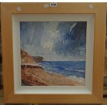 Rob Smith: coastal view on board Robert "Rob" Smith (Dawlish): a framed oil on board with deep