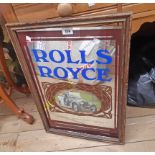 A framed reproduction Rolls Royce advertising mirror - loose in frame
