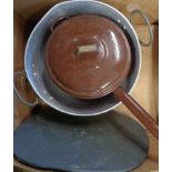 A vintage enamelled Judge brand saucepan, aluminium preserve pan, etc.