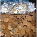 A quantity of coins including pennies and half pennies - sold with a bag of US and other coinage