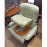 A Stressless Ekornes (Norway) polished bentwood framed reclining easy chair ulpholstered pale