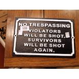 A Modern Cast Metal Trespass Sign