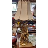 A Modern 20th Century Large Gilt Plaster Cherub Table Lamp
