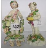 Two 18th Century English porcelain putti figures - various condition