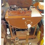 A 28" Ercol light elm drop-leaf two tier tea trolley, set of turned supports and Shepherd