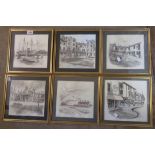 Rober Richard Early: a set of six gilt framed ink and wash 1970's pictures the various titled scenes