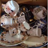 A box of assorted china and glass including part tea sets, commemorative items, etc.