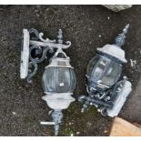 A pair of alloy exterior lamps with bevelled glass panels