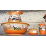 A toilet set with jug, bowl, toothbrush holder and soap dish - various condition