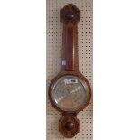 A 20th Century varnished oak Comitti of London banjo barometer/thermometer with aneroid works -