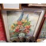 G. Blondet: a vintage gilt framed and hessian slipped oil on canvas board under glass still life