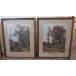 A pair of gilt framed Corot prints signed in pencil by the engraver and bearing blind stamps -