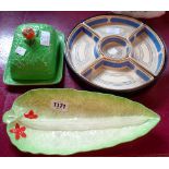 A Beswick leaf ware cheese dish and elongated dish - sold with a Booths hors d'oeuvres set in wooden