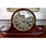 A 20th Century stained wood cased mantel clock with German gong striking movement