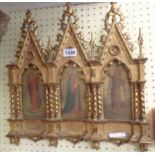 A 19th Century ornate Gothic style gilt framed triptych of original mixed media and gilded images,