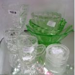 Assorted Glassware Including Cut Glass Vase, Green Moulded Bowls, etc.