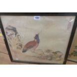 A framed Chinese painting, depicting a colourful bird in a floral setting - signed and with seal