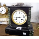 A late Victorian black slate and marble cased mantle clock with dial marked for George Blackie 392