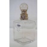 A silver mounted faceted glass spirit decanter with padlock - Birmingham 1910