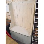 A 3' 3" painted pine tavern style settle with locker seat - side wings cut off but included