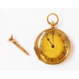 A marked K18 ornate yellow metal pocket watch with back wind lever movement - also damaged watch