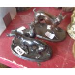 Two bronzed spelter greyhound figurines