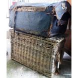 A vintage wicker hamper - sold with a similar with canvas covering - both a/f