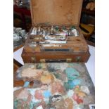 Two old artist's boxes containing assorted oil paints including Winsor & Newton, Rowney, etc. - sold