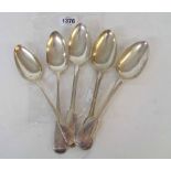 Three matching antique silver fiddle pattern tablespoons with "A" initials to tops - sold with two