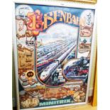 A framed German poster "Die Welt Der Eisenbahn", minitrix with montage train images