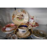 A 19th Century Spode cup and saucer hand painted with roses in gilt border - sold with a Prattware